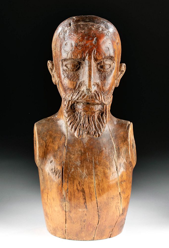 Appraisal: th C Spanish Empire Wood Bust of Bearded Man Western