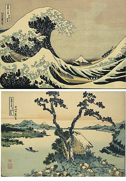 Appraisal: An album of woodblock prints After Hokusai Including thirty-six reproduction