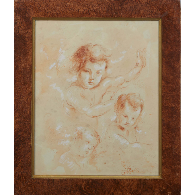 Appraisal: Continental School Studies of Babies th c sanguine drawings on