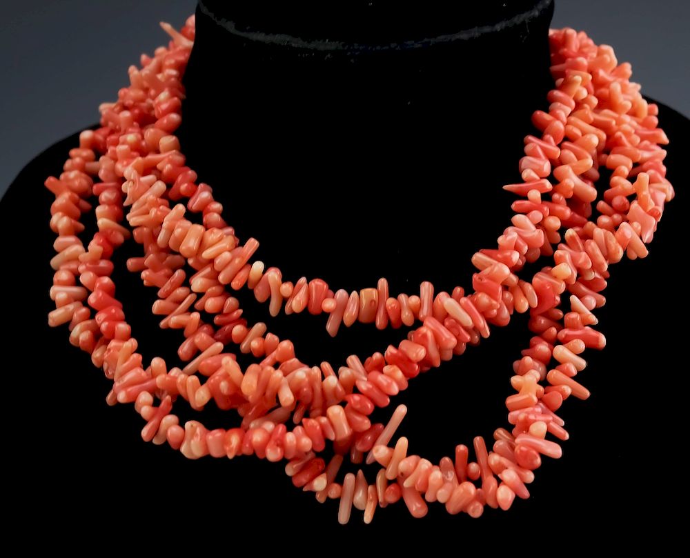 Appraisal: Vintage String Chunky Pink Branch Coral Necklace Five strand pink