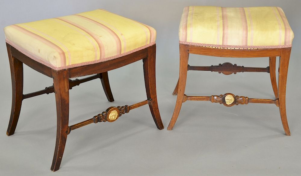 Appraisal: Pair of continental mahogany and parcel gilt stools th century