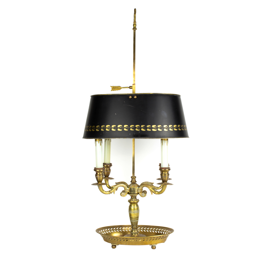 Appraisal: A LOUIS XVI STYLE BRONZE AND TOLE BOUILLOTTE TABLE LAMP