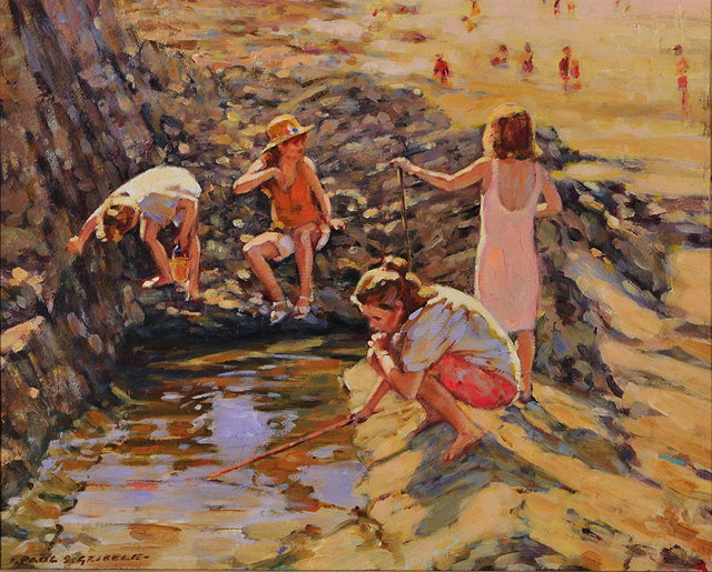 Appraisal: PAUL S GRIBBLE TH CENTURY Children rock pooling signed oils