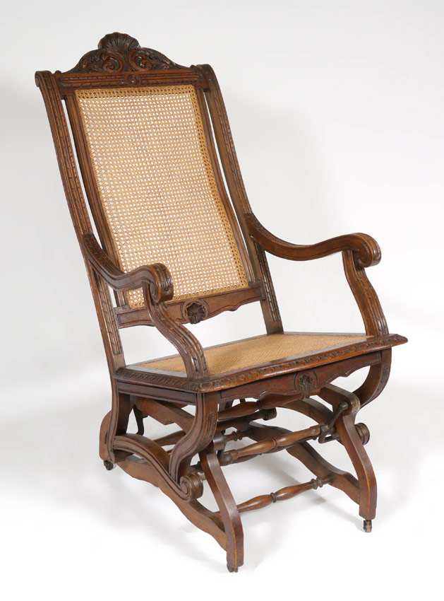 Appraisal: HUNZINGER QUALITY CARVED PLATFORM ROCKER Carved crest and frame caned