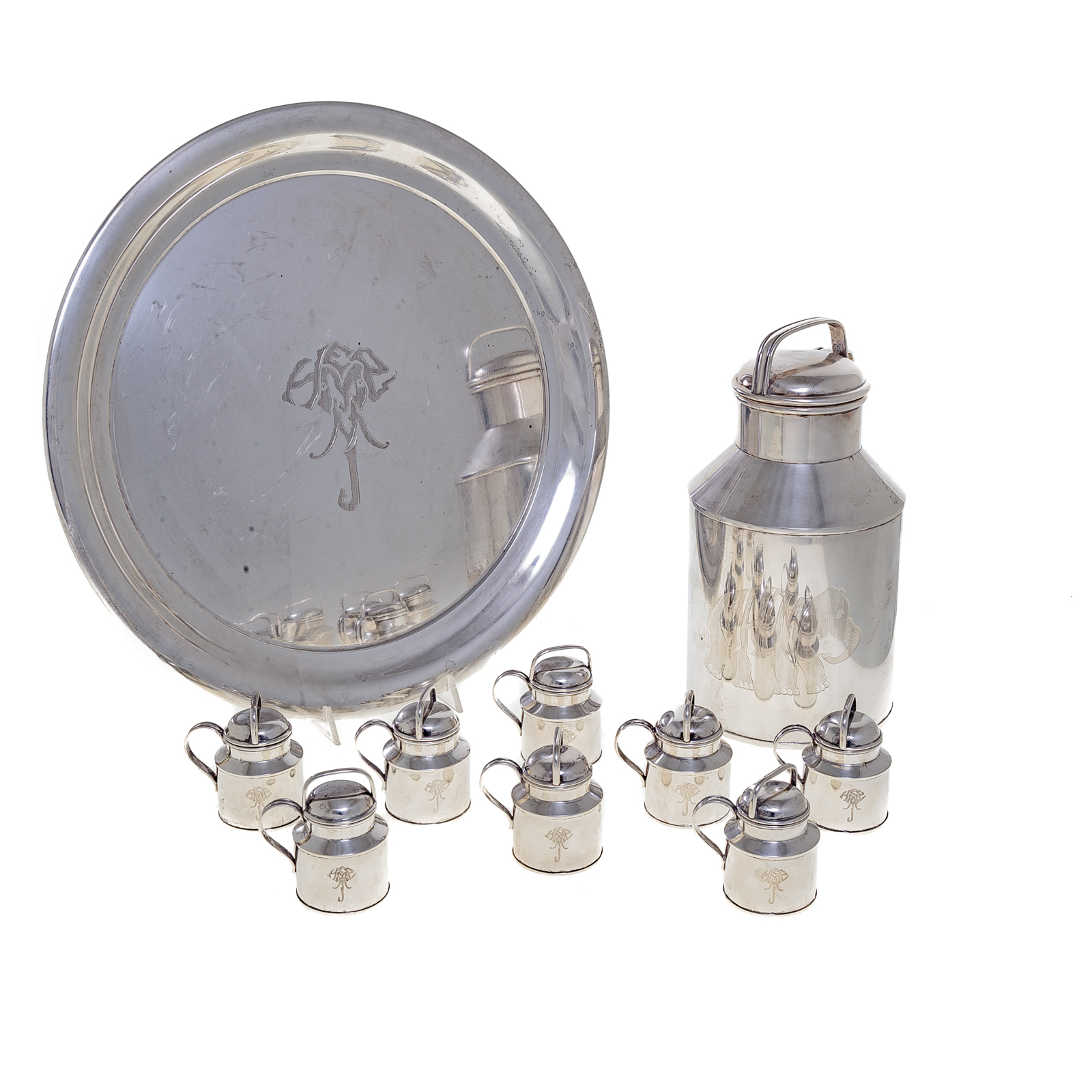 Appraisal: TUTTLE PROHIBITION ERA STERLING COCKTAIL SET Calvin Coolidge mark for