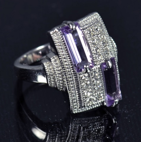 Appraisal: Jenna Nicole Sterling RingHaving sixteen small diamonds and two purple