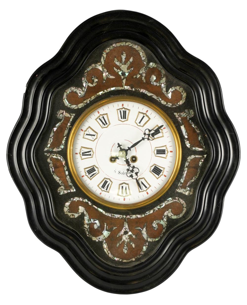 Appraisal: FRENCH EBONY WALL CLOCKwith enamel dial inscribed a Solesmes the