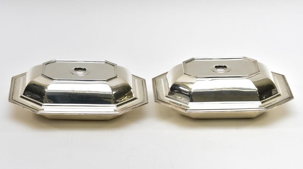 Appraisal: Pair of sterling silver covered vegetable dishes in the Queen