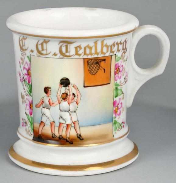 Appraisal: Rare Early Basketball Scene Shaving Mug Description Gilt name C