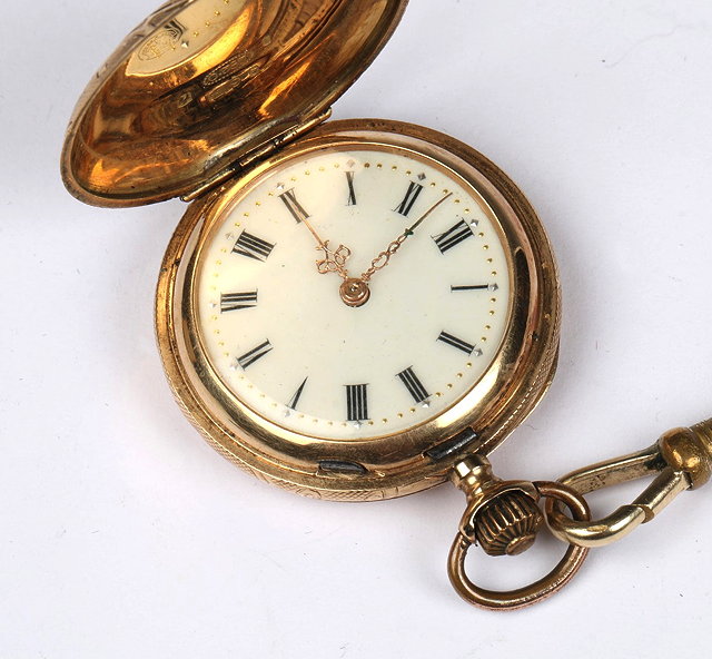 Appraisal: A CT GOLD LADY'S POCKET WATCH with white enamel dial