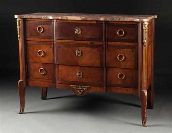 Appraisal: Regence style bronze-mounted parquetry inlaid walnut breche d'alep marble-top shaped