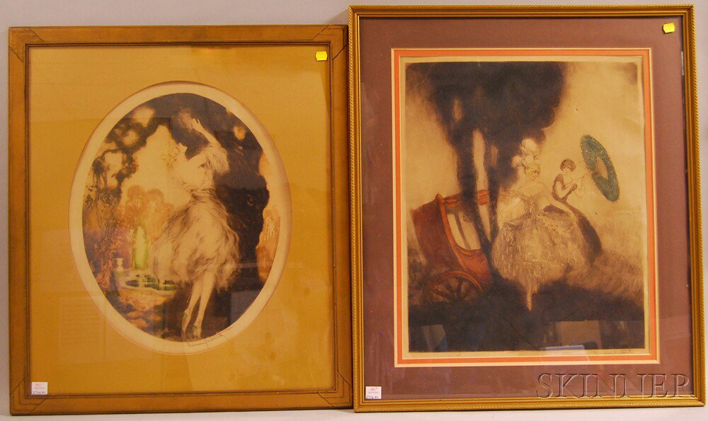 Appraisal: Louis Icart French - Two Works on Paper Coach Holland