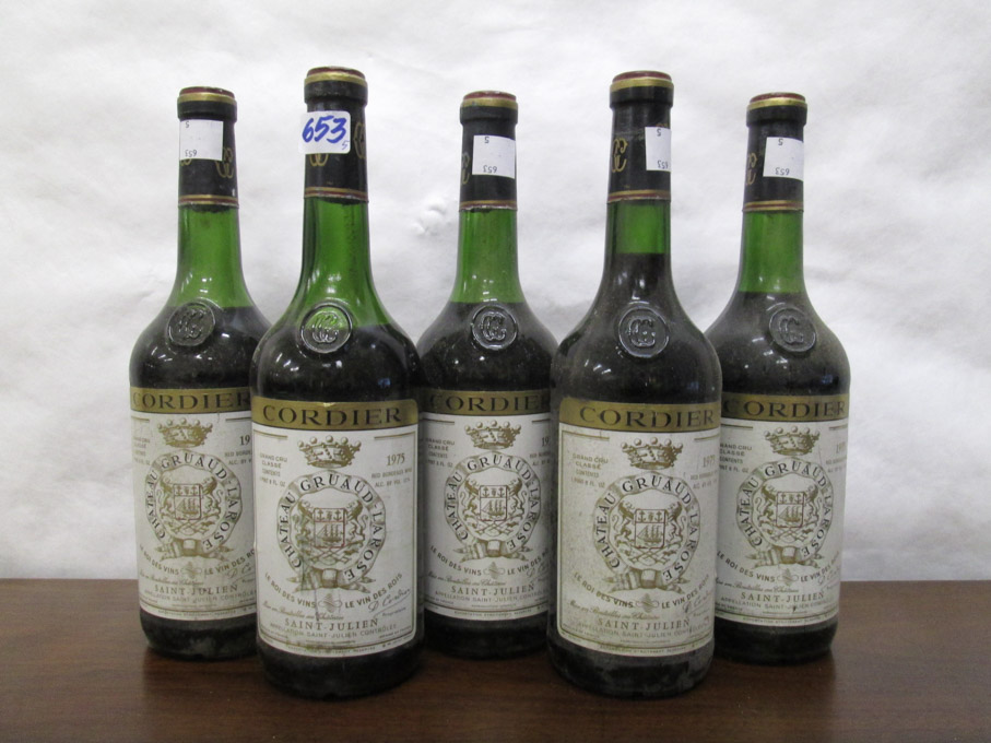 Appraisal: FIVE BOTTLES OF VINTAGE FRENCH RED BORDEAUX WINE Chateau Gruaud