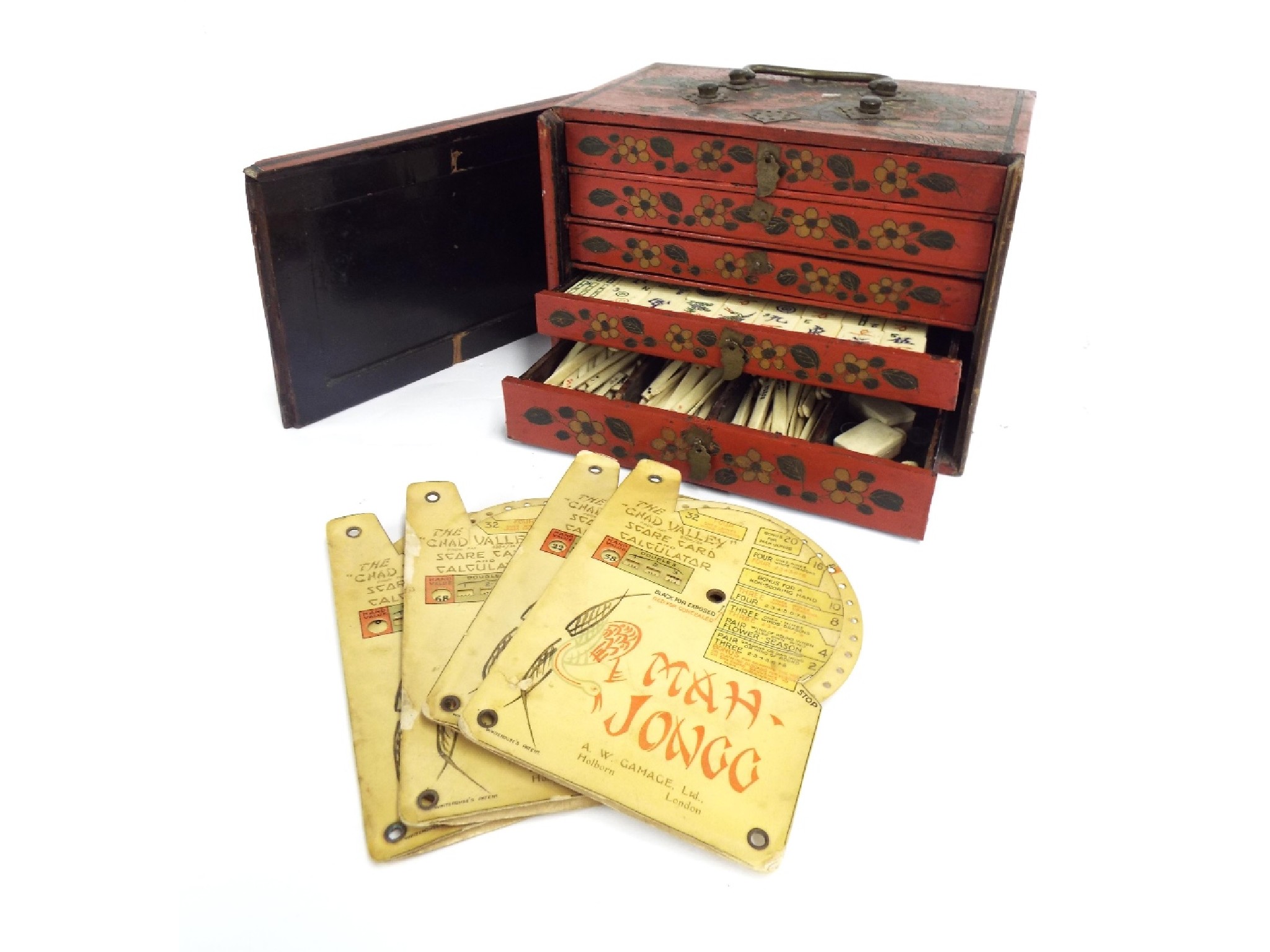 Appraisal: Mahjong set within a good lacquered case the fall front