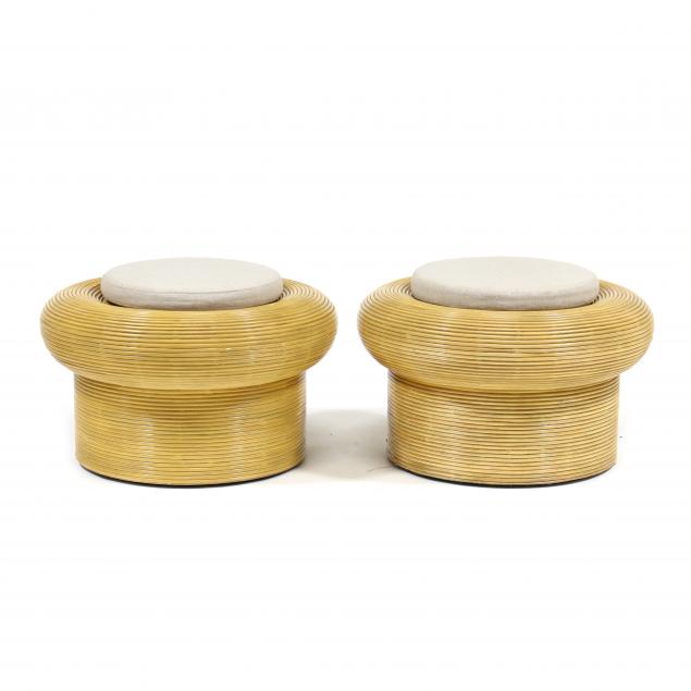 Appraisal: PAIR OF CONTEMPORARY RATTAN MUSHROOM STOOLS Modern History natural finish