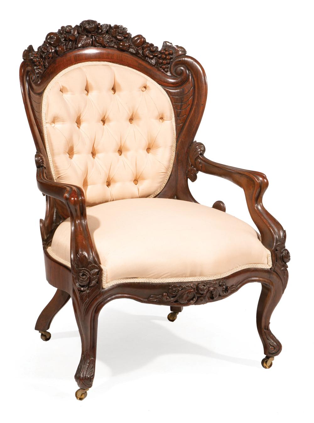 Appraisal: American Rococo Carved and Laminated Rosewood Lady's Armchair c -