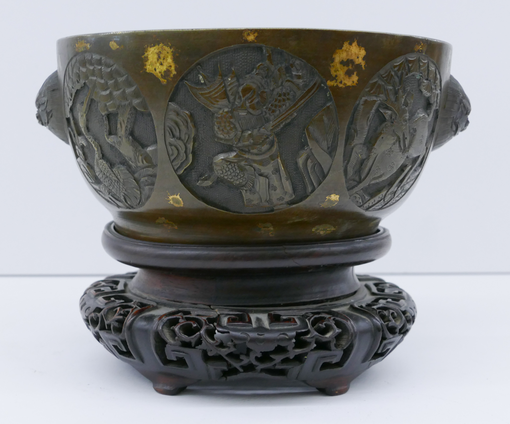 Appraisal: Chinese Qing Bronze Gold Splash Censer on Stand ''x ''