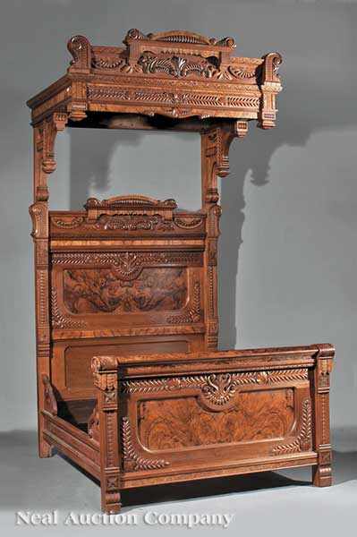 Appraisal: An American Eastlake Carved and Burl Walnut Three Piece Bedroom