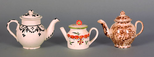 Appraisal: Three miniature creamware teapots th c h h h