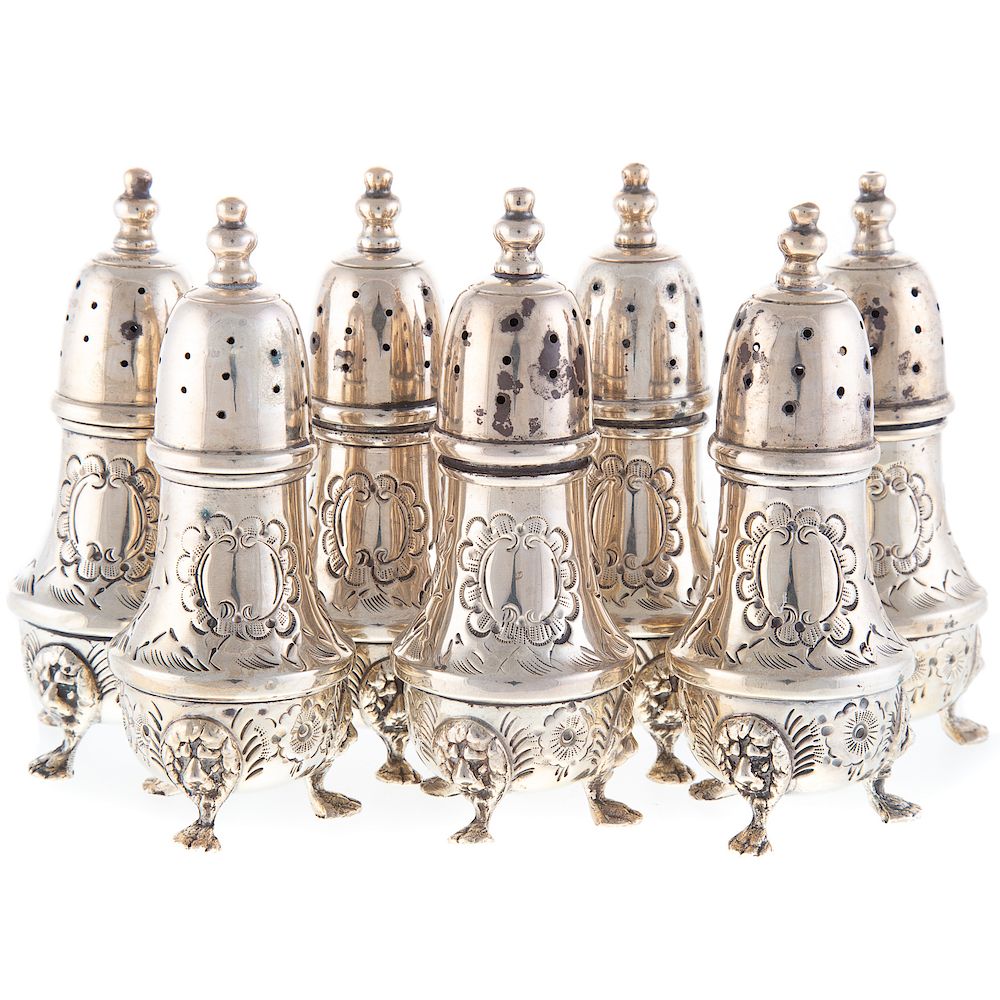 Appraisal: Seven Baldwin Miller Sterling Casters each with hand-chased floral decoration