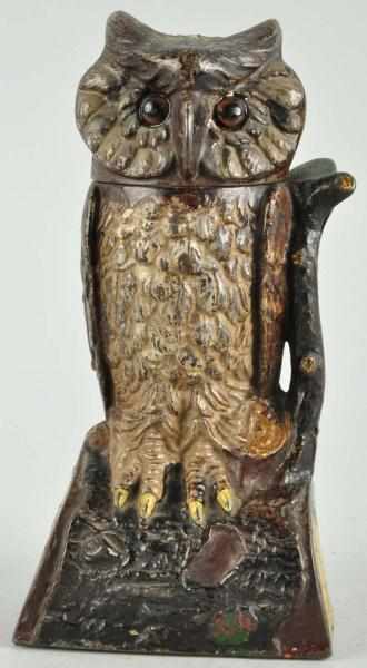 Appraisal: Cast Iron Owl Turns Head Mechanical Bank Description Manufactured by