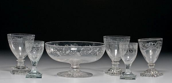 Appraisal: LOT OF EARLY BLOWN AND ENGRAVED GLASS American ca -