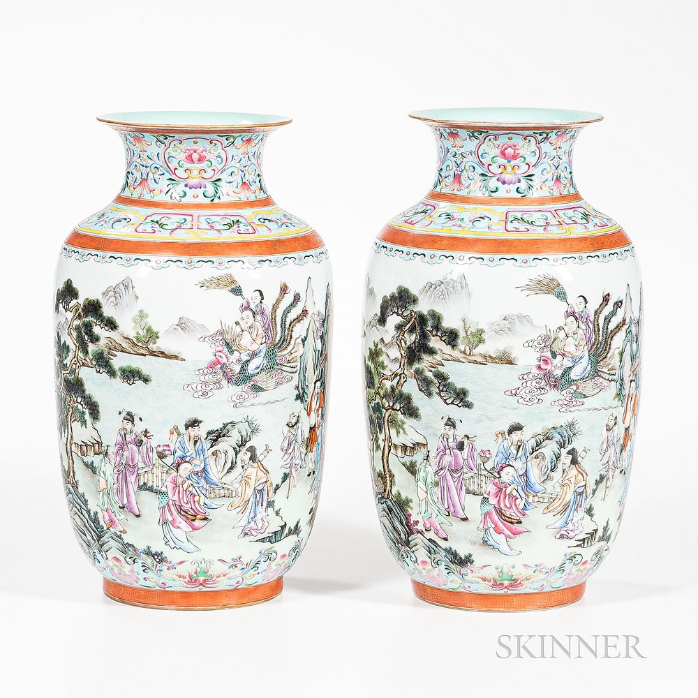 Appraisal: Pair of Enameled Vases Pair of Enameled Vases China Republic