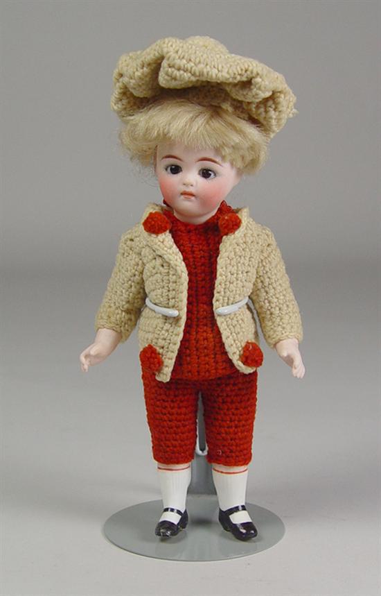 Appraisal: German All-Bisque Boy by Kling Marked brown glass eyes mohair