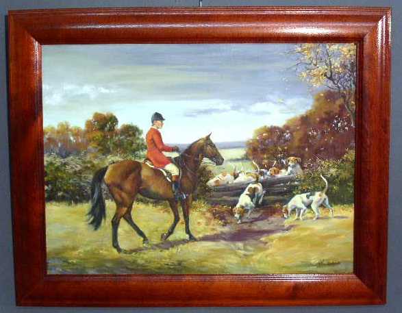 Appraisal: Oil on canvas painting of a foxhunter with hounds titled