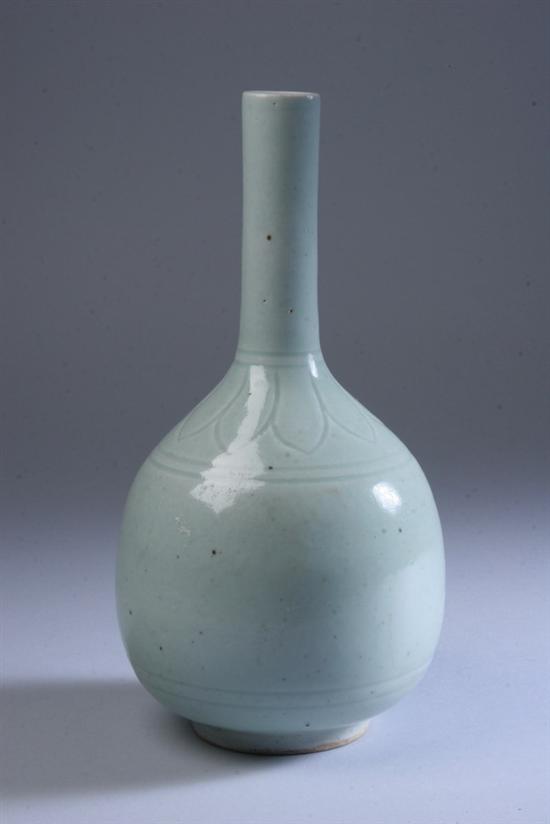 Appraisal: CHINESE CELADON PORCELAIN BOTTLE VASE Qing Dynasty Floral decoration -