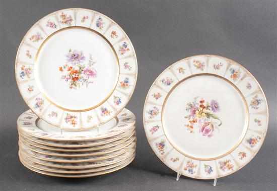 Appraisal: Set of ten Limoges paint and transfer decorated porcelain dinner