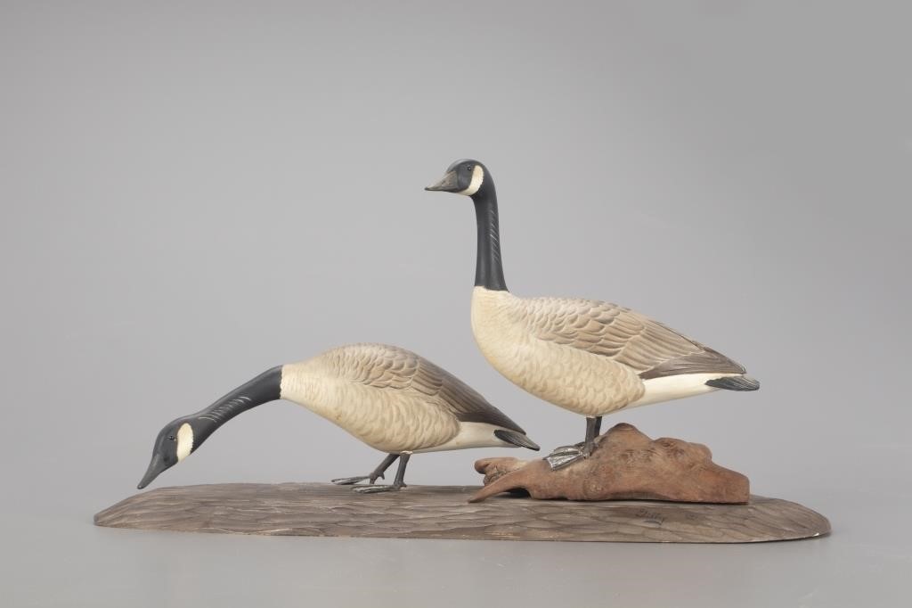 Appraisal: QUARTER-SIZE CANADA GOOSE PAIR Wendell Gilley - Southwest Harbor ME