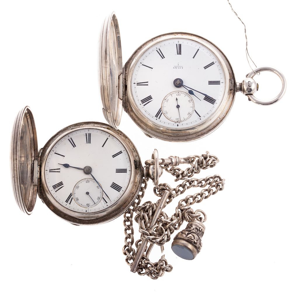 Appraisal: Two Vintage Silver English Pocket Watches Silver hunter's case pocket