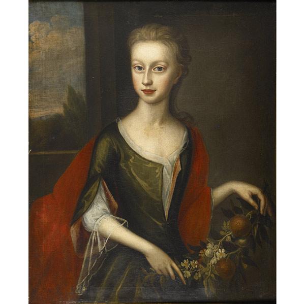 Appraisal: TH C PORTRAIT Untitled Girl with Flowers oil on canvas