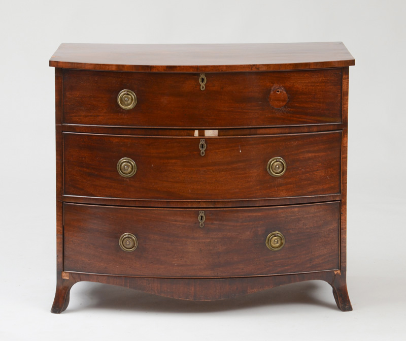 Appraisal: GEORGE III BOW-FRONTED MAHOGANY CHEST OF DRAWERS With a bow-fronted