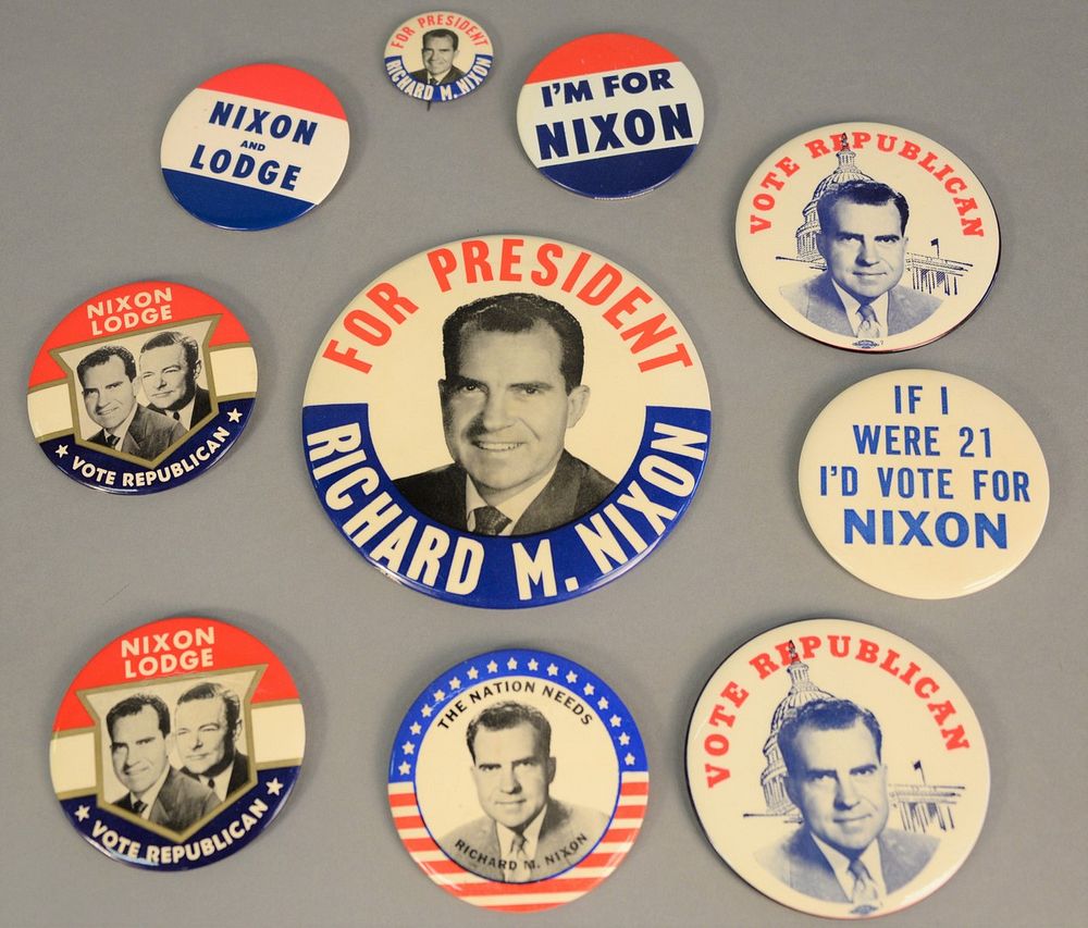 Appraisal: Ten Richard Nixon presidential buttons Estate of Marilyn Ware Strasburg