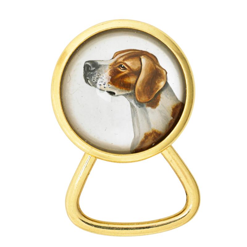 Appraisal: K GOLD AND HOUND MOTIF REVERSE CRYSTAL KEY RING Condition