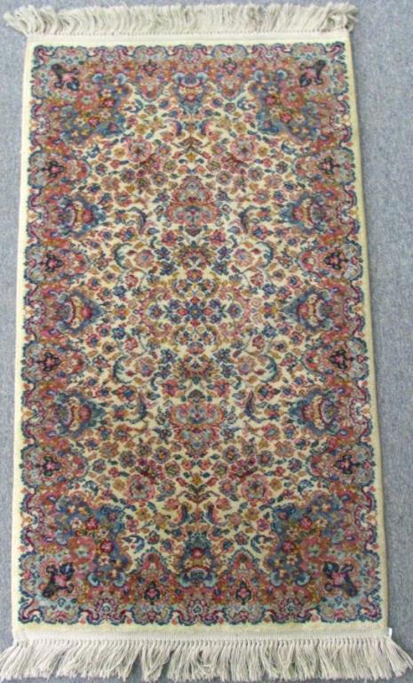 Appraisal: Karastan Floral Kirman Area Rug ivory Kirman design tan field