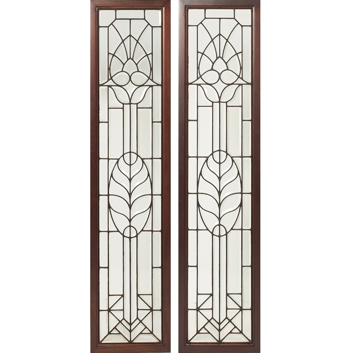 Appraisal: Arts and Crafts windows pair stylized floral design in beveled