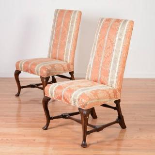 Appraisal: Pair Queen Anne upholstered walnut side chairs th th c