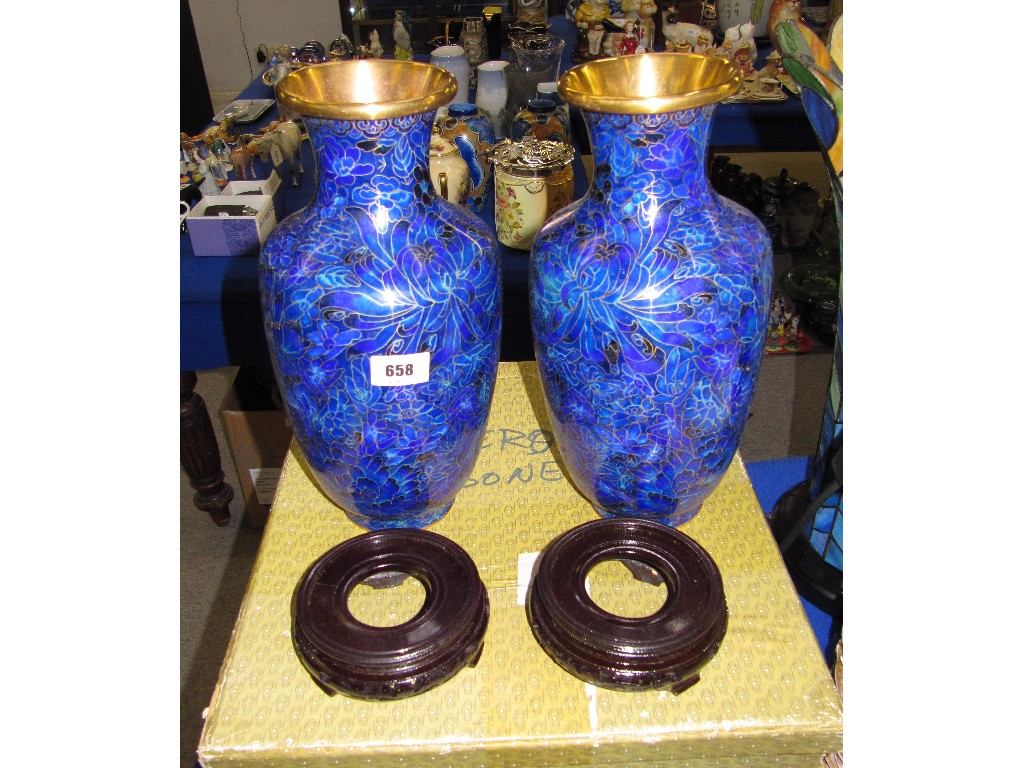 Appraisal: Pair of Chinese cloisonne vases decorated in blue with flowers