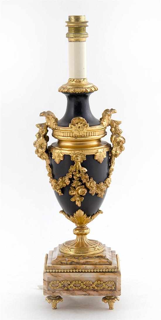 Appraisal: Pair French style gilt-bronze two-light sconces and urn converted to