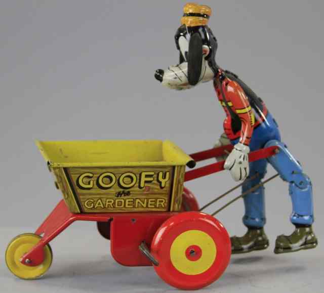 Appraisal: GOOFY THE GARDNER Marx lithographed tin depicts Goofy pushing open