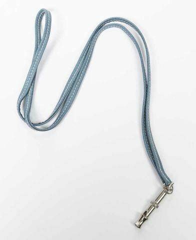 Appraisal: Hermes dog whistle pendant necklace palladium-plated whistle on blue leather