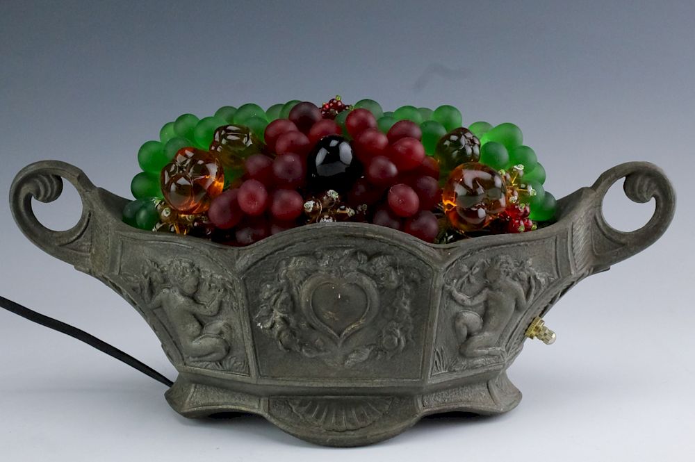 Appraisal: Antique Czech Art Glass Fruit Basket Boudoir Lamp White metal