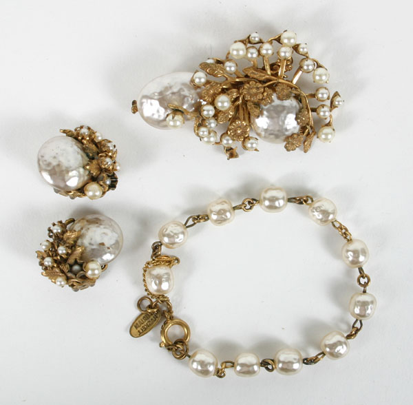 Appraisal: Miriam Haskell pc including floral Baroque pearl brooch with coordinating