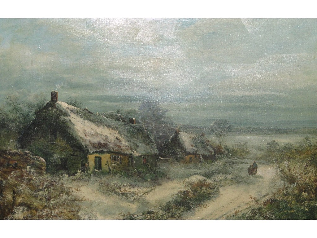 Appraisal: H WESTON Oil on board winter landscape with figures and