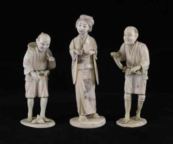 Appraisal: Three Japanese sectional ivory figures early th century the first