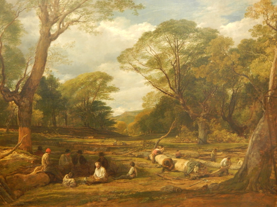 Appraisal: John Linnell - Woodland landscape with workers oil on canvas