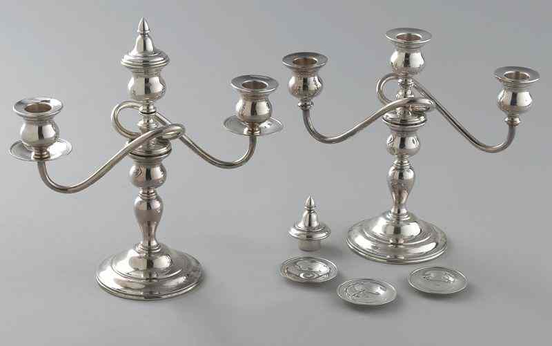 Appraisal: Pr sterling silver candelabras in a fitted box Both marked